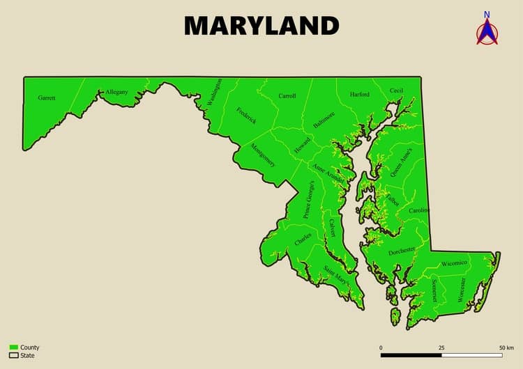 Map of Maryland counties